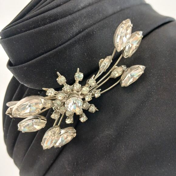 Lot of 2 VTG Womens Black Cloche Hat Studded Trim Rhinestone Brooch Gothic Style main image 10
